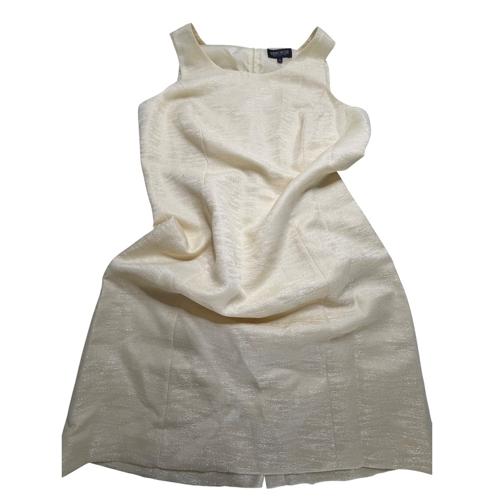 John Meyer Collection Cream Gold Metallic Sleeveless Sheath Dress Womens 14